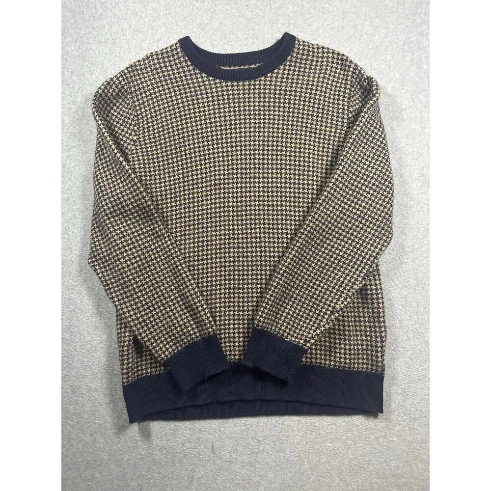 J.Crew Lambswool Houndstooth Crewneck Sweater Men's Large Brown Pullover